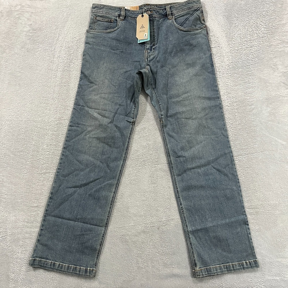 PrAna Straight‎ Leg Axiom Jean Mens 36x32 Blue Denim Antique Stone Wash 1965651